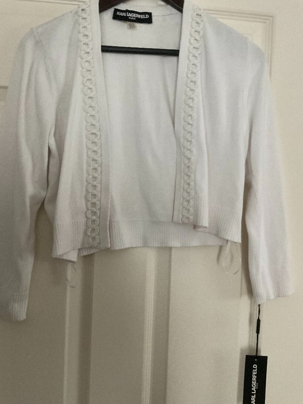 Karl Lagerfeld cropped white cardigan Medium NWT